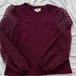 Maeve Plum Puff-Sleeve Long-Sleeve Top